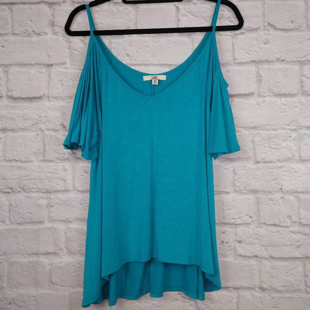 Ya Turquoise Flutter Sleeve Top Size M